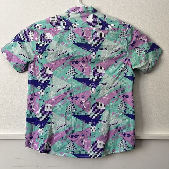 Super Massive Geometric 80s Style Print Button Up Short Sleeve Shirt Men’s XL - Picture 4 of 5